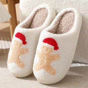 Blue Zone Planet |  Gingerbread Man Pattern Cotton Slippers Indoor Home Plush Warm Slippers