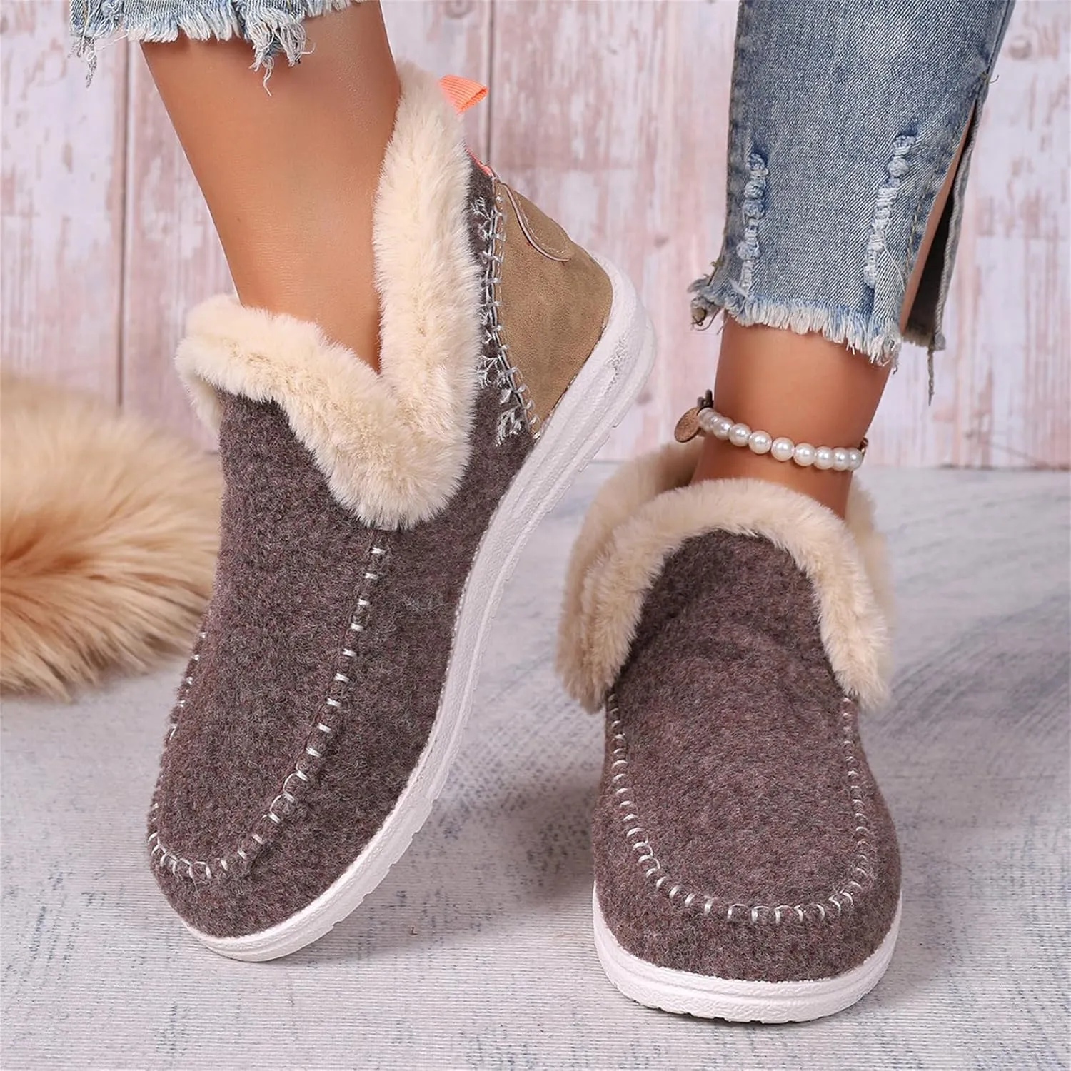 Boots For Women Ankle Booties With Fur Lined Snow Boots Warm Winter Short Booties Casual Fashion Trendy Loafers Shoes