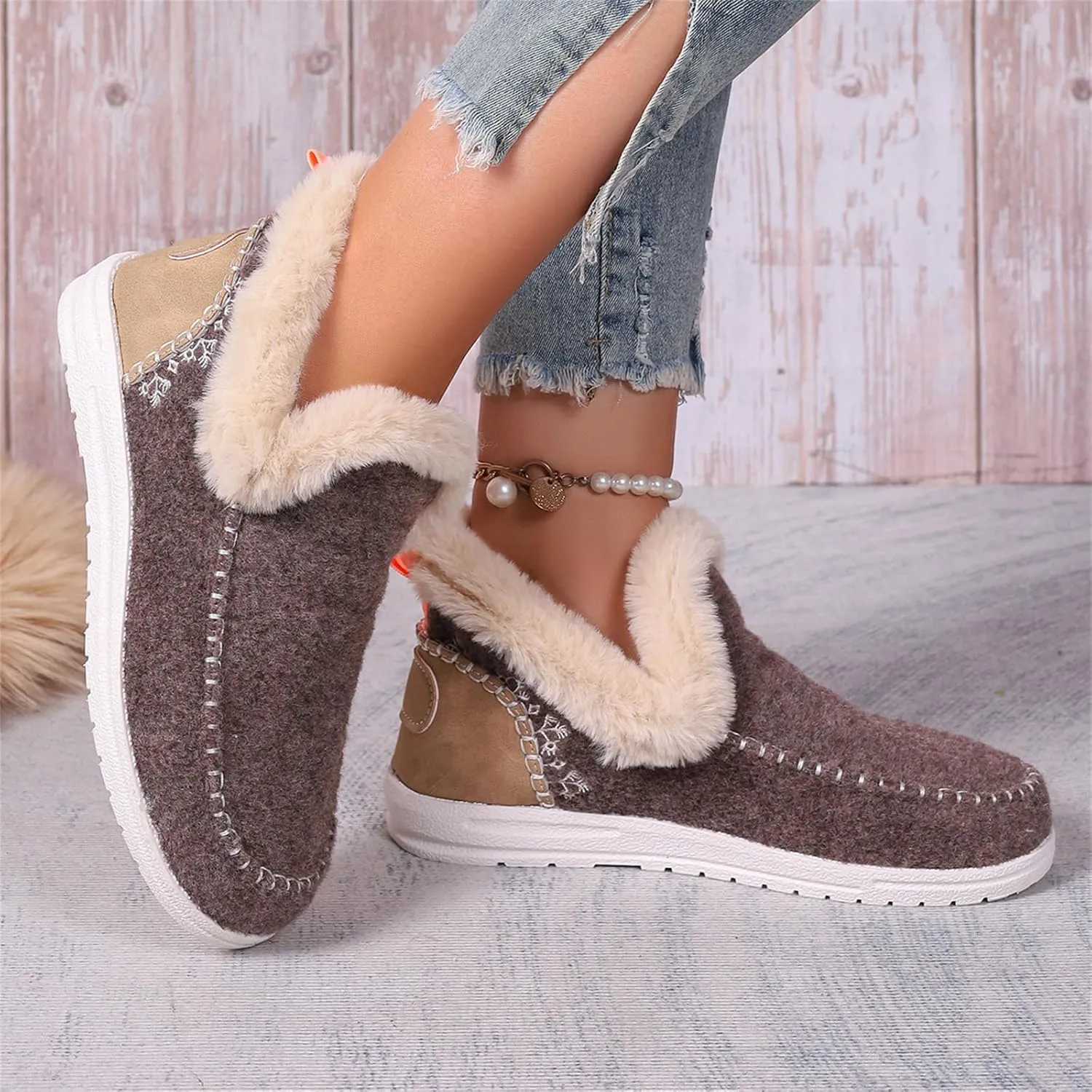 Boots For Women Ankle Booties With Fur Lined Snow Boots Warm Winter Short Booties Casual Fashion Trendy Loafers Shoes