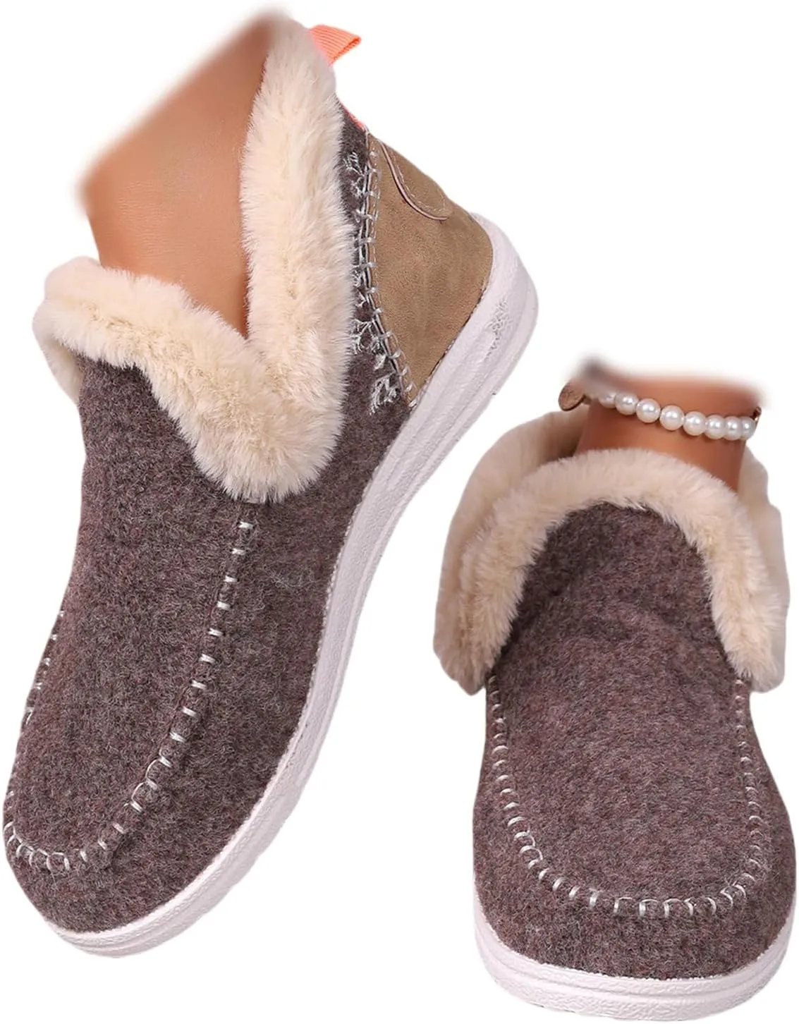 Boots For Women Ankle Booties With Fur Lined Snow Boots Warm Winter Short Booties Casual Fashion Trendy Loafers Shoes