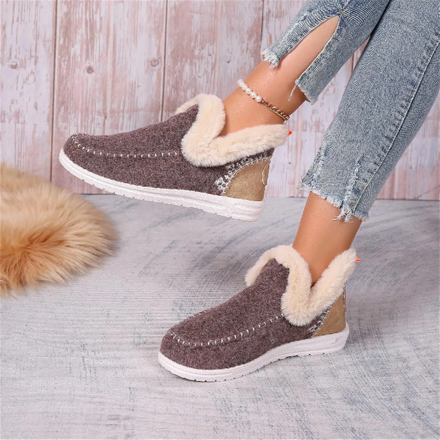 Boots For Women Ankle Booties With Fur Lined Snow Boots Warm Winter Short Booties Casual Fashion Trendy Loafers Shoes