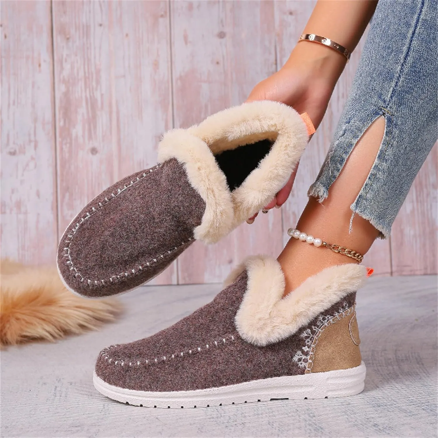 Boots For Women Ankle Booties With Fur Lined Snow Boots Warm Winter Short Booties Casual Fashion Trendy Loafers Shoes