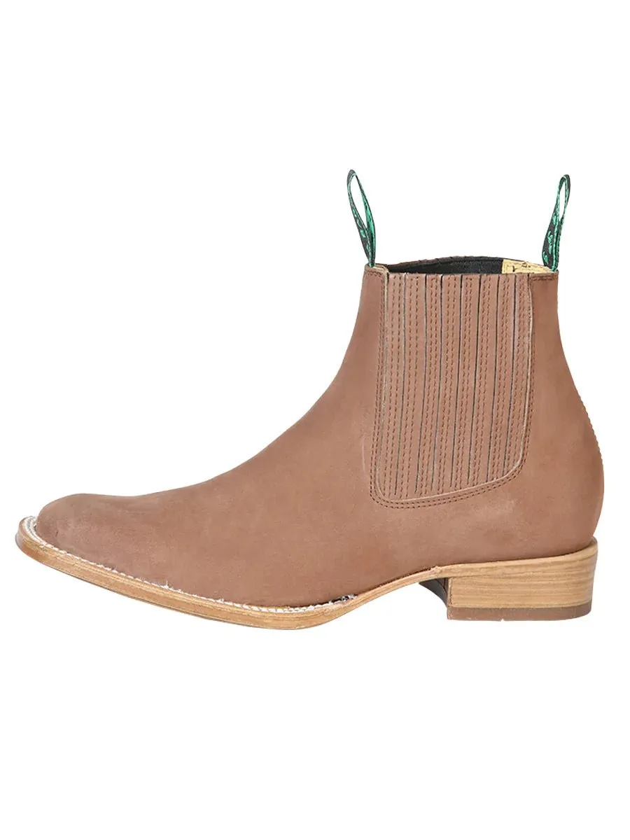 Botines Vaqueros Rodeo Charros Piel Nobuck para Hombre 'La Barca' CAOBA-126409*