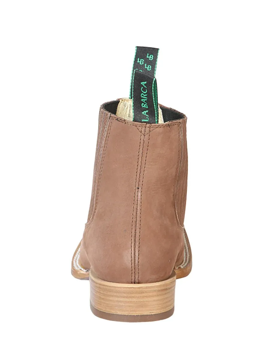Botines Vaqueros Rodeo Charros Piel Nobuck para Hombre 'La Barca' CAOBA-126409*