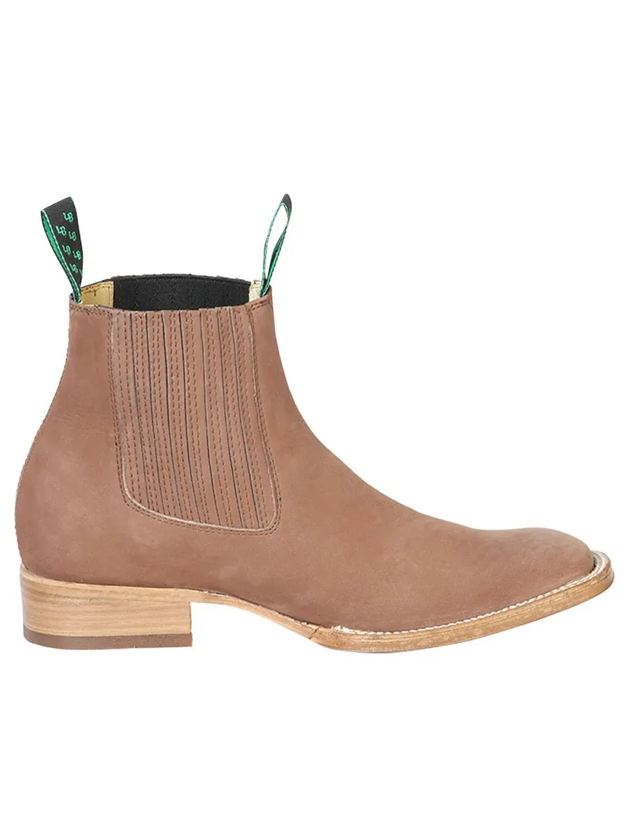 Botines Vaqueros Rodeo Charros Piel Nobuck para Hombre 'La Barca' CAOBA-126409*