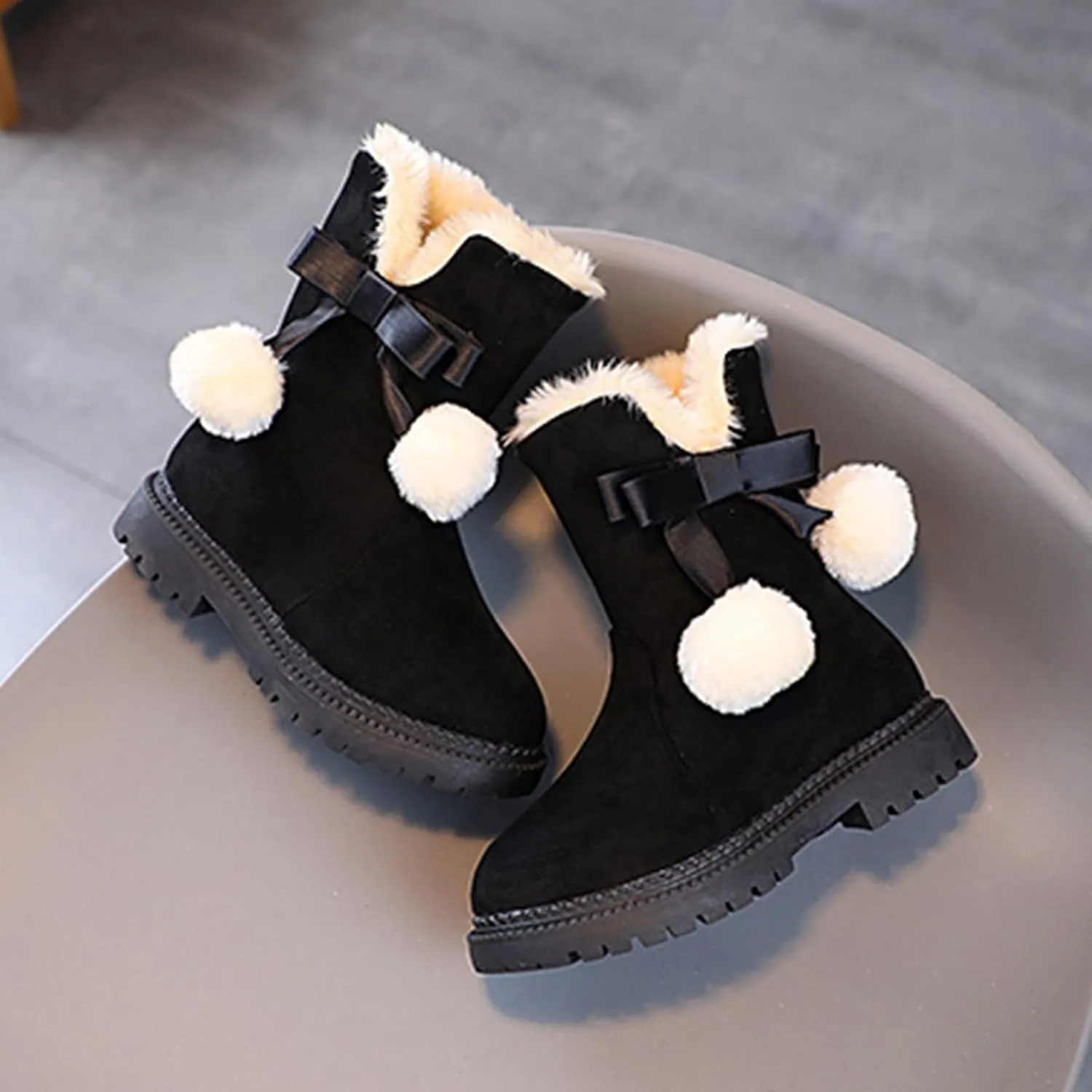 Boys Fr Lined Boots Toddler Baby Girls Winter Warm Furry Plush Snow Booties Cozy Slip On With Zipper Flat Shoes