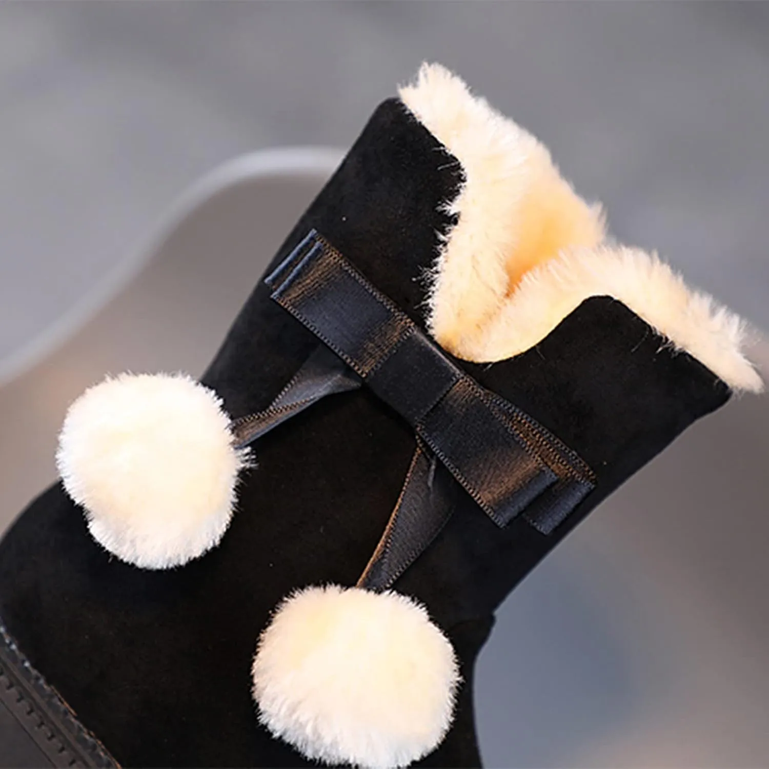 Boys Fr Lined Boots Toddler Baby Girls Winter Warm Furry Plush Snow Booties Cozy Slip On With Zipper Flat Shoes