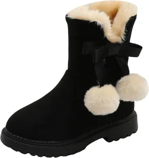 Boys Fr Lined Boots Toddler Baby Girls Winter Warm Furry Plush Snow Booties Cozy Slip On With Zipper Flat Shoes