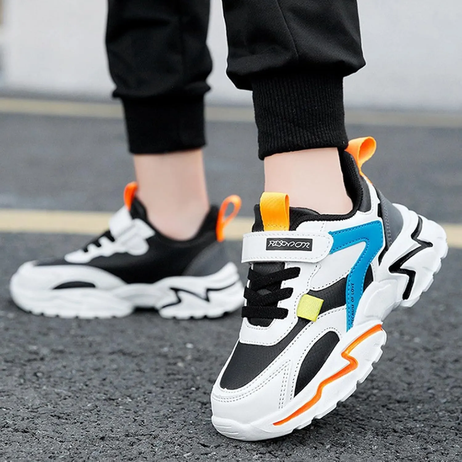 Boys Girls Sneakers Kids Lightweight Breathable Adjustable Athletic Running Shoes for Athletic Shoes Youth Boys