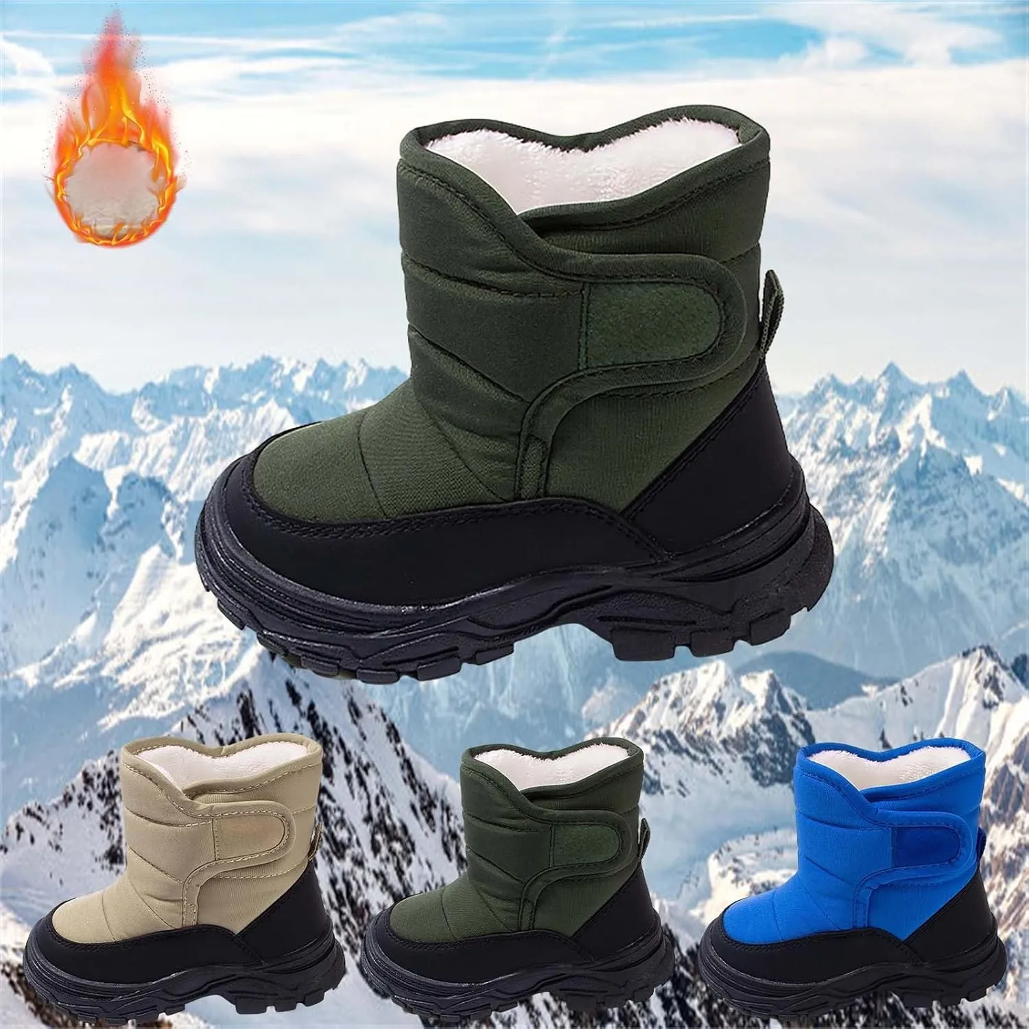 Boys Girls Snow Boots Waterproof Hook Loop Mid Calf Faux Fr Liing Shoes for Big Kids Insulated Snow Boots Girls