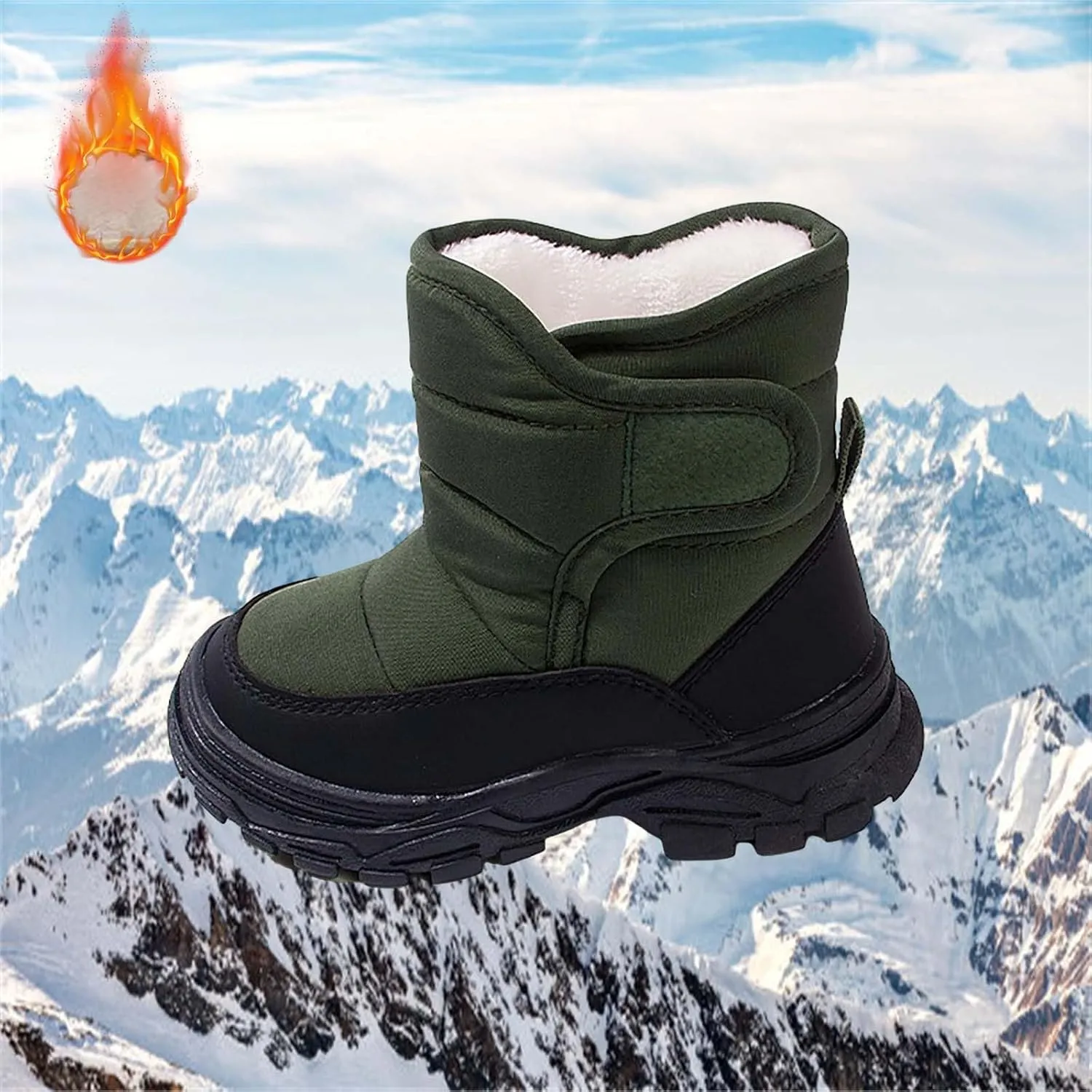 Boys Girls Snow Boots Waterproof Hook Loop Mid Calf Faux Fr Liing Shoes for Big Kids Insulated Snow Boots Girls