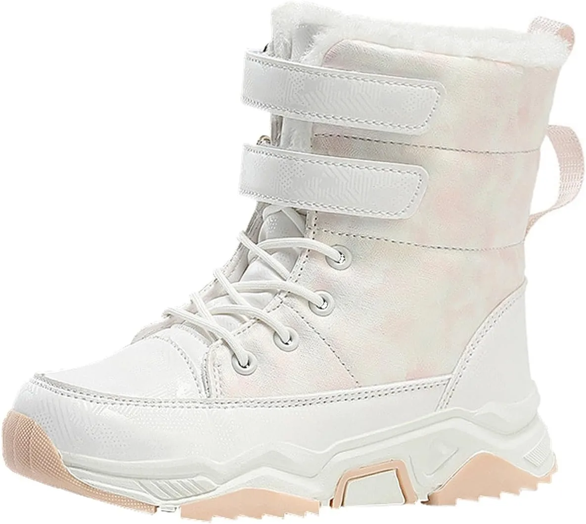 Boys Girls Snow Boots Wterproof Warm Anti-Slip Mid Calf Faux Fur Lined Insulated Winter Shoes for Little/Big Kids