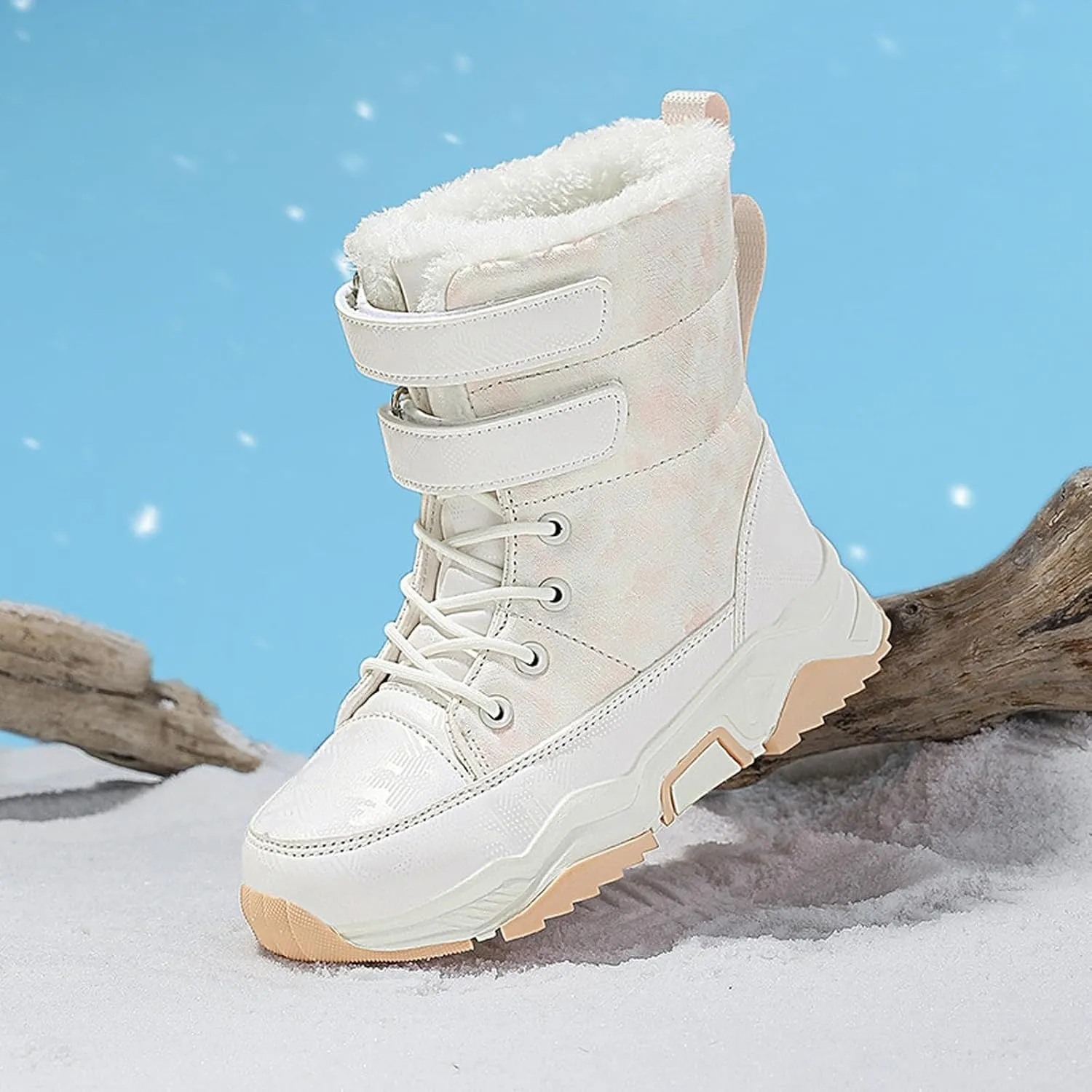 Boys Girls Snow Boots Wterproof Warm Anti-Slip Mid Calf Faux Fur Lined Insulated Winter Shoes for Little/Big Kids
