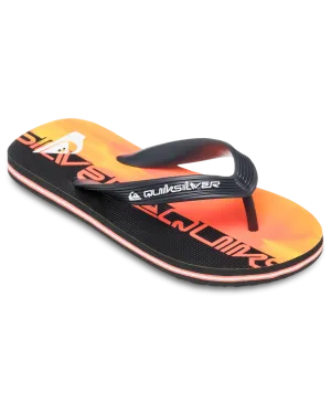 Boys Molokai Art 25 Flip Flops in Fiery Coral Wordblock