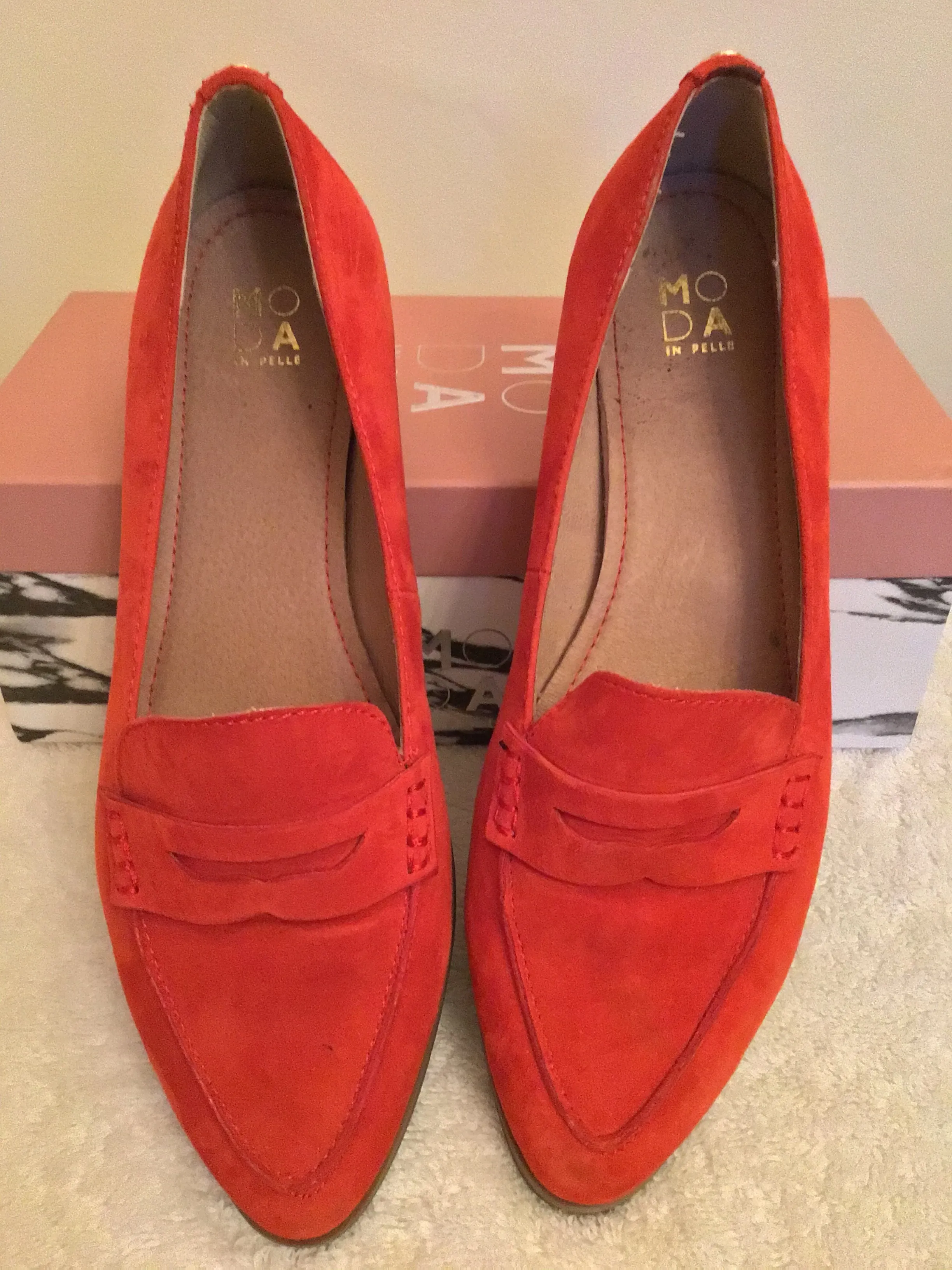 BRAND NEW MODA IN PELLE EMICO RED SUEDE PENNY LOAFERS SIZE 7/40