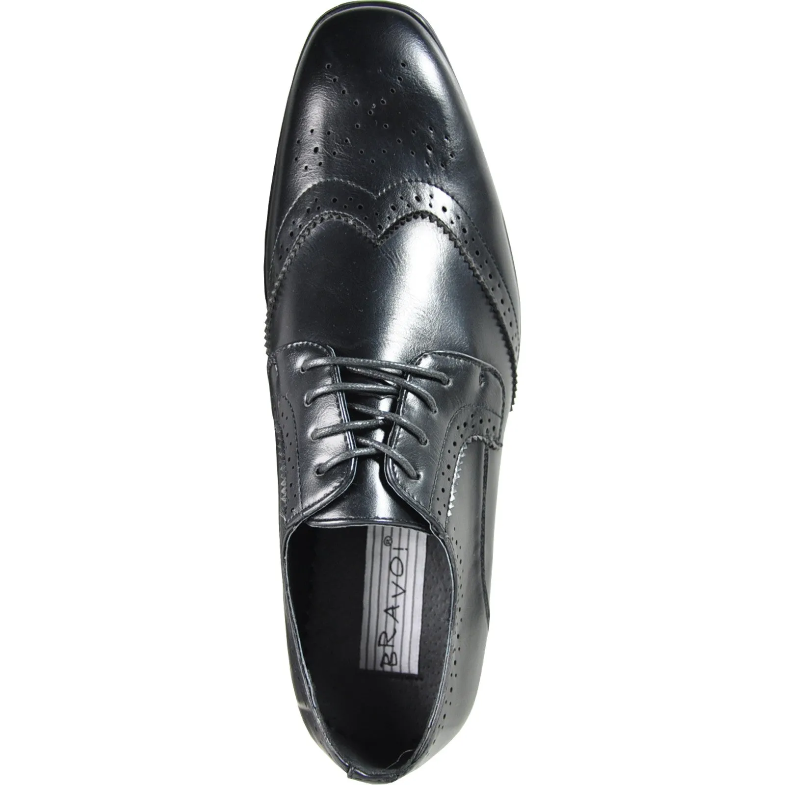 BRAVO Men Dress Shoe KING-2 Wingtip Oxford Shoe Black - Wide Width Available