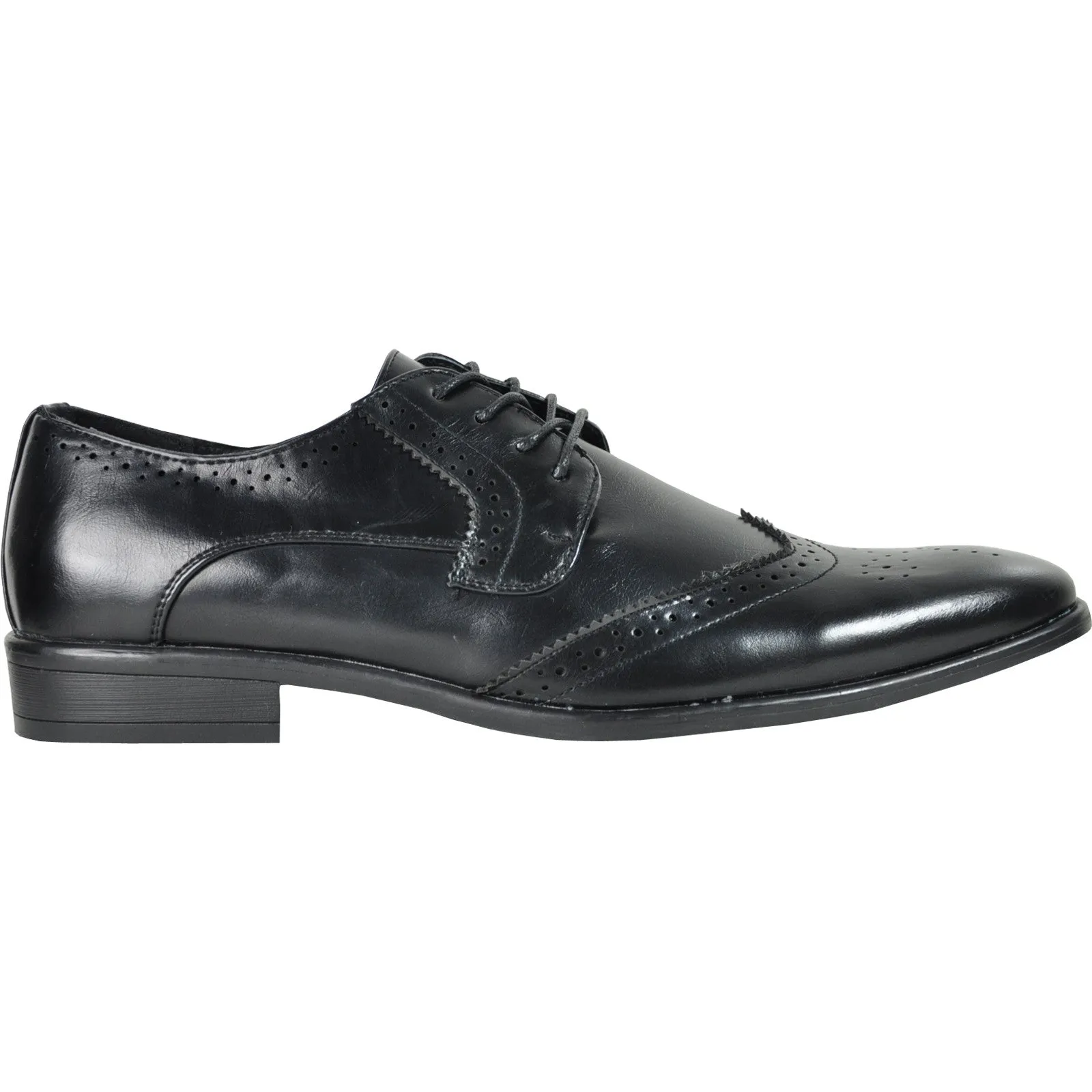 BRAVO Men Dress Shoe KING-2 Wingtip Oxford Shoe Black - Wide Width Available