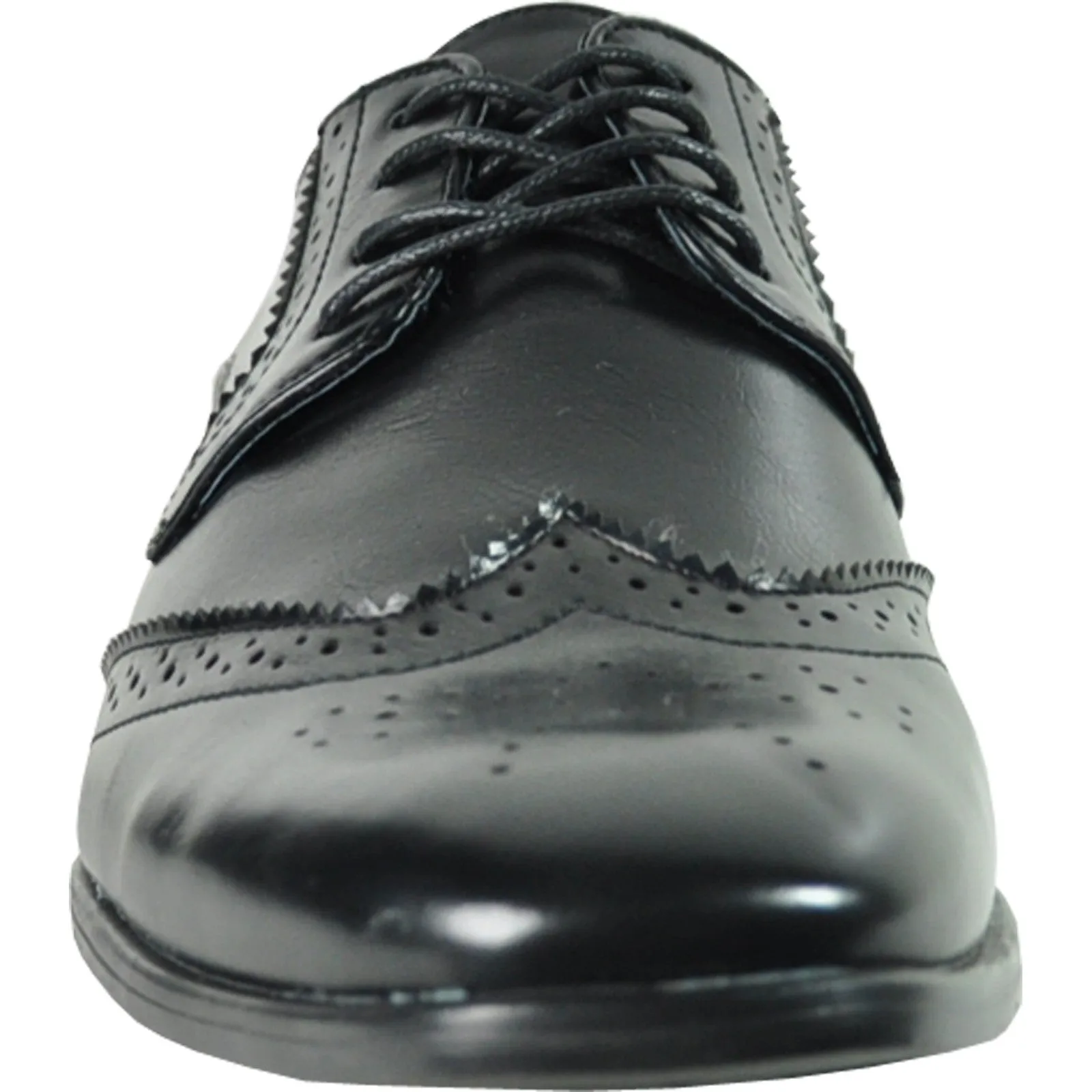 BRAVO Men Dress Shoe KING-2 Wingtip Oxford Shoe Black - Wide Width Available