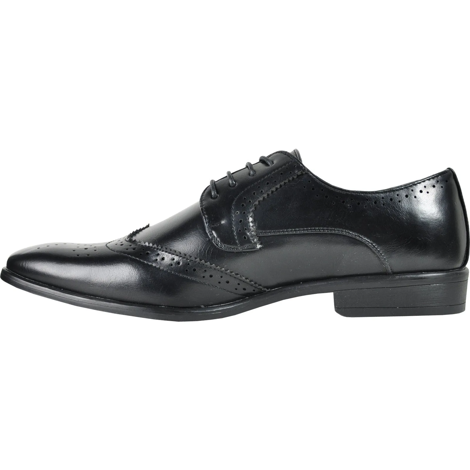 BRAVO Men Dress Shoe KING-2 Wingtip Oxford Shoe Black - Wide Width Available