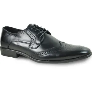BRAVO Men Dress Shoe KING-2 Wingtip Oxford Shoe Black - Wide Width Available