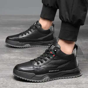 Breathable thick bottom men's leather sneakers