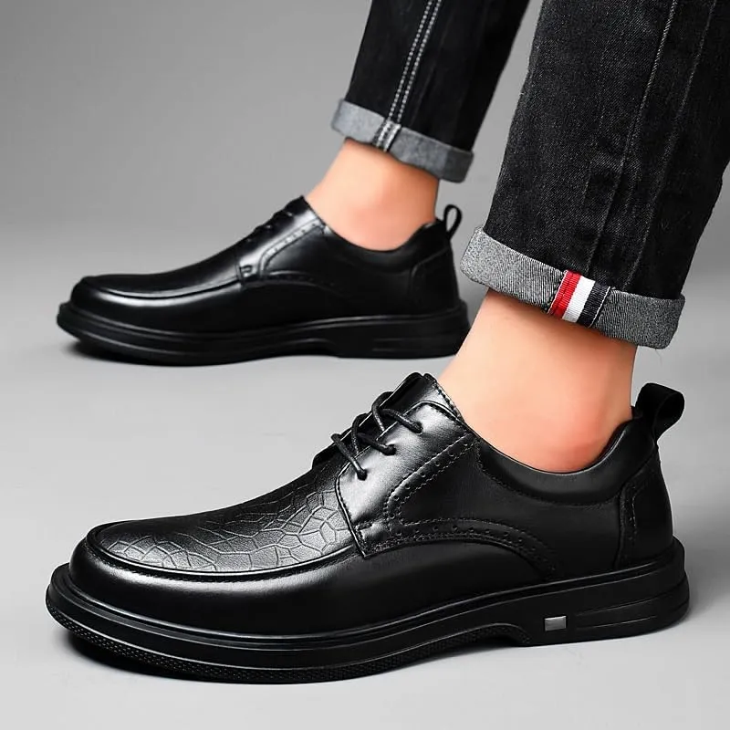 British Style Luxury Leather Shoes Modern Comfortable Casual Oxfords Shoes Men's Classic Round Toe Lace Up Walking