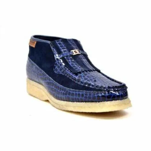British Walkers Apollo Croc Men's Navy Blue Crocodile Leather and Suede Limited Edition Style Ankle Boots