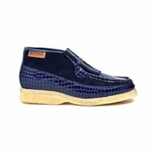 British Walkers Apollo Croc Men's Navy Blue Crocodile Leather and Suede Limited Edition Style Ankle Boots