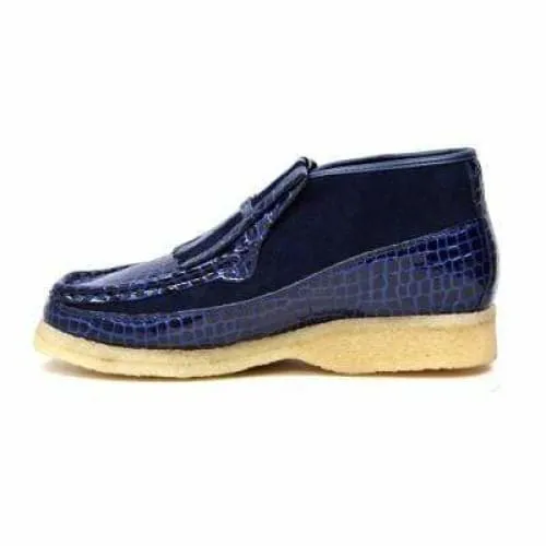 British Walkers Apollo Croc Men's Navy Blue Crocodile Leather and Suede Limited Edition Style Ankle Boots