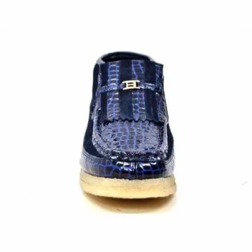 British Walkers Apollo Croc Men's Navy Blue Crocodile Leather and Suede Limited Edition Style Ankle Boots
