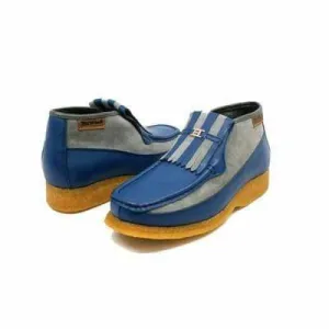 British Walkers Apollo Men's Blue Leather and Grey Suede Crepe Sole Slip On Boots
