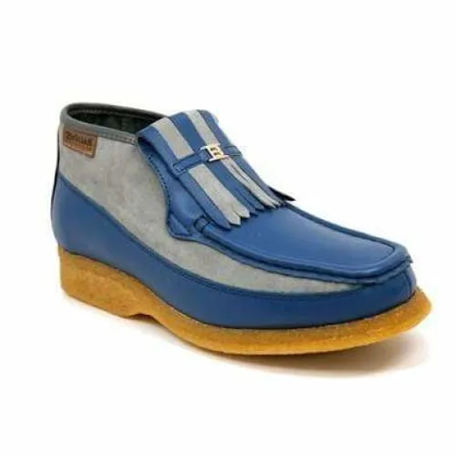 British Walkers Apollo Men's Blue Leather and Grey Suede Crepe Sole Slip On Boots
