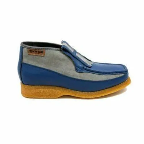 British Walkers Apollo Men's Blue Leather and Grey Suede Crepe Sole Slip On Boots
