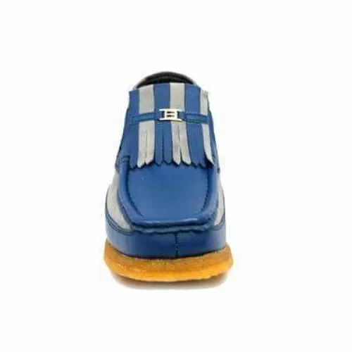 British Walkers Apollo Men's Blue Leather and Grey Suede Crepe Sole Slip On Boots