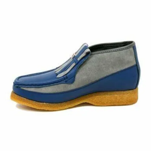 British Walkers Apollo Men's Blue Leather and Grey Suede Crepe Sole Slip On Boots