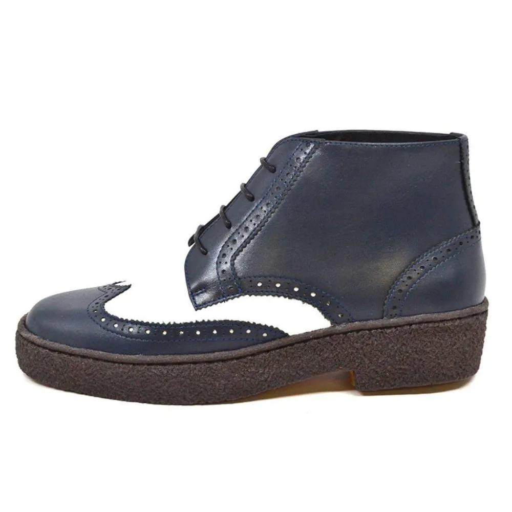 British Walkers Men's Wingtip Navy & White Leather