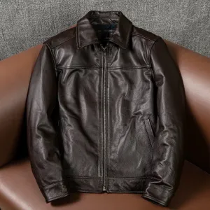 Brown Short Motorcycle Genuine Leather Jacket