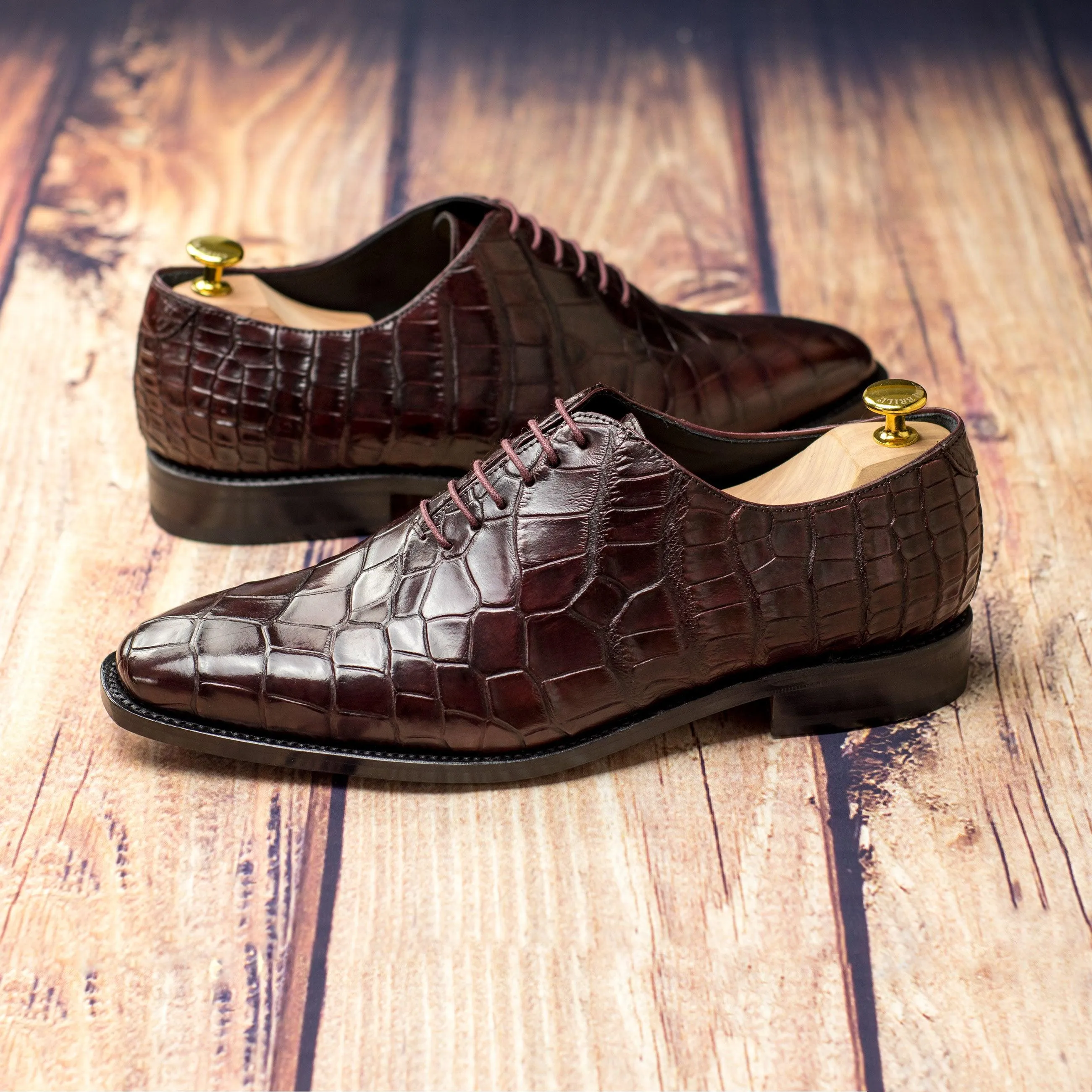 Burgundy Alligator Wholecut Shoes