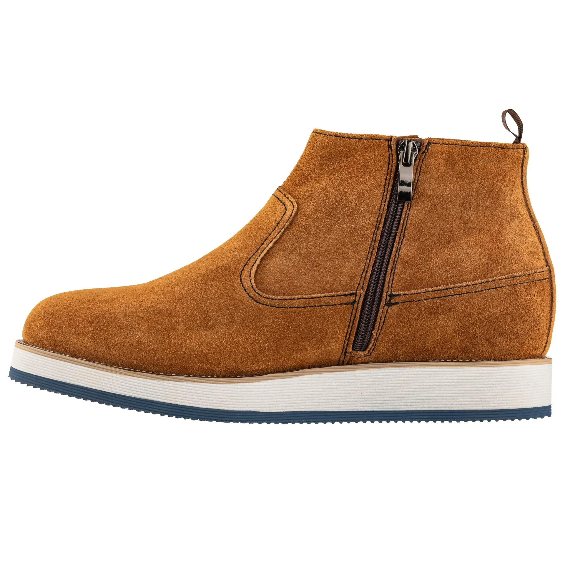 CALTO - Y30023 - 3 Inches Taller (Nubuck Brown) - Zipper Boots