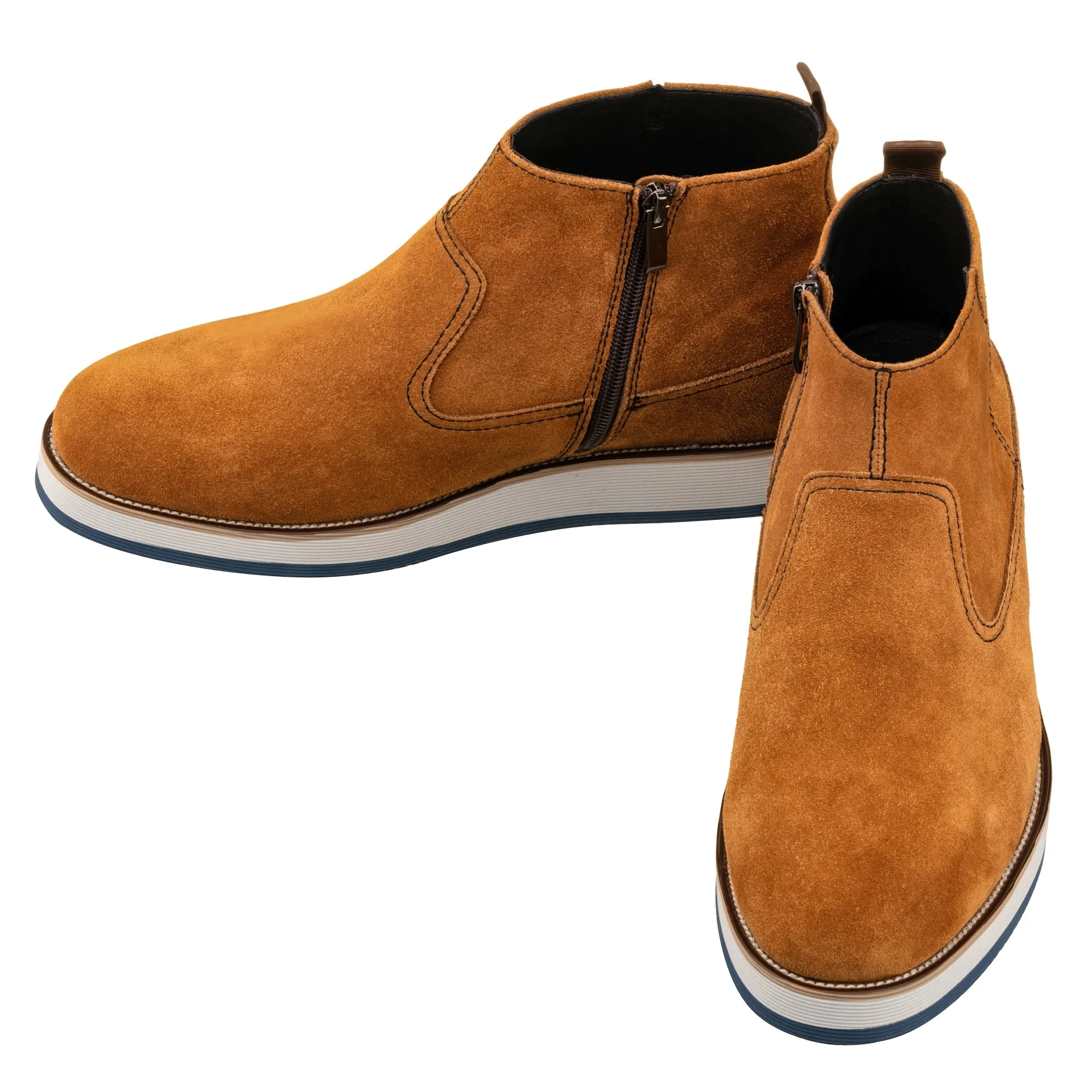 CALTO - Y30023 - 3 Inches Taller (Nubuck Brown) - Zipper Boots
