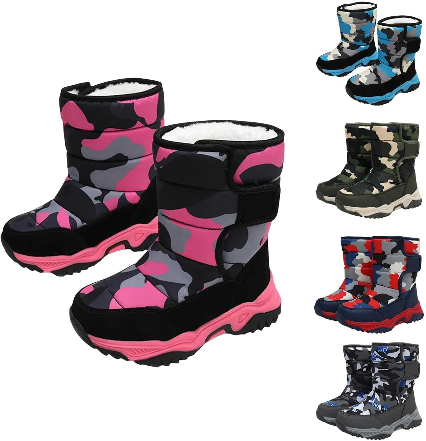 Camouflage Thickened Warm Cotton Boots for Kids Unisex Mid Calf Non Slip Faux  Lined Cozy Winter Snow Shoes