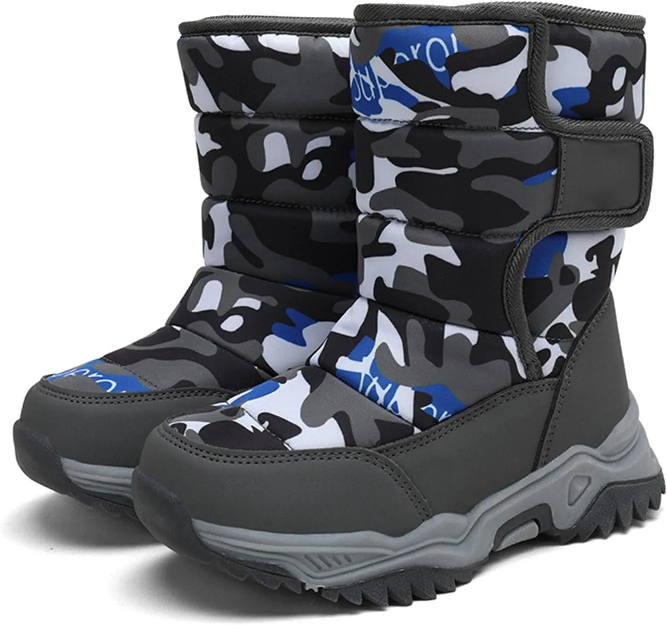 Camouflage Thickened Warm Cotton Boots for Kids Unisex Mid Calf Non Slip Faux  Lined Cozy Winter Snow Shoes