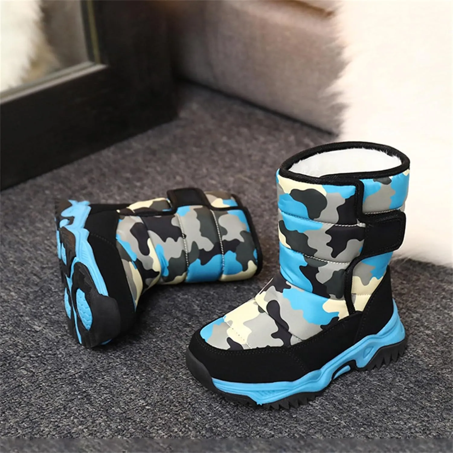 Camouflage Thickened Warm Cotton Boots for Kids Unisex Mid Calf Non Slip Faux  Lined Cozy Winter Snow Shoes