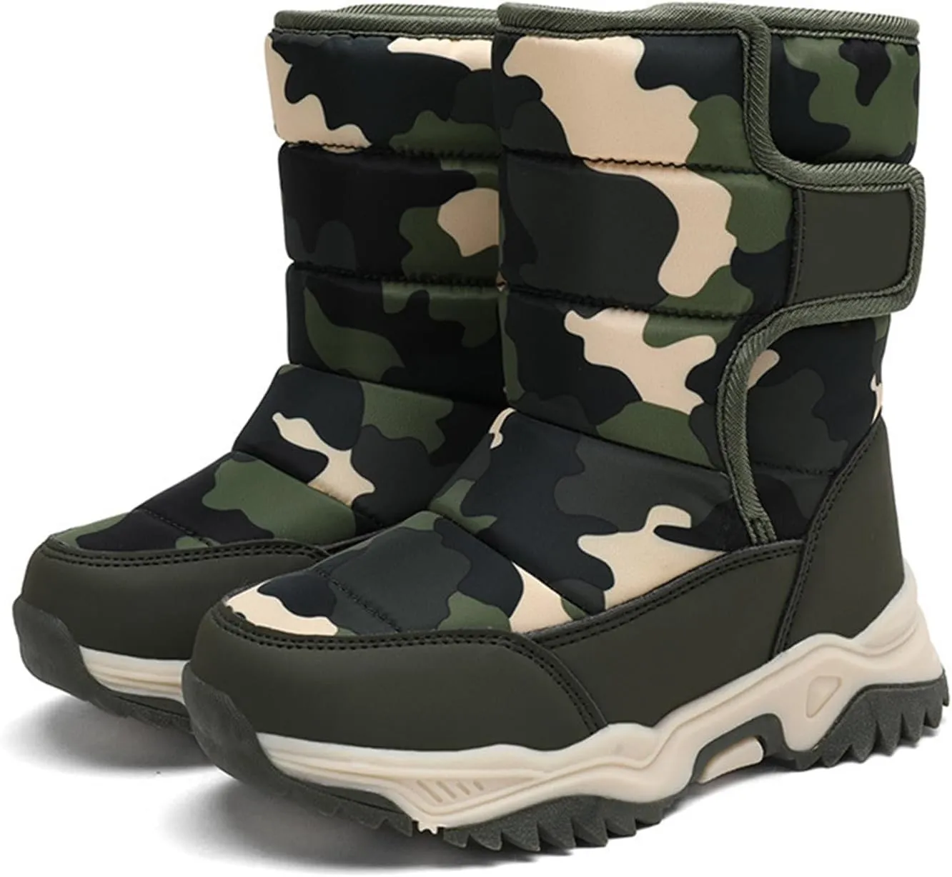 Camouflage Thickened Warm Cotton Boots for Kids Unisex Mid Calf Non Slip Faux  Lined Cozy Winter Snow Shoes