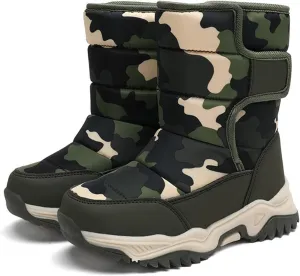 Camouflage Thickened Warm Cotton Boots for Kids Unisex Mid Calf Non Slip Faux  Lined Cozy Winter Snow Shoes