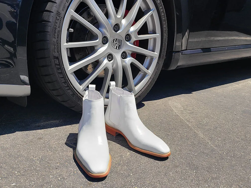 Carrucci White Men's Calfskin Leather Slip-on Chelsea Boot Style No: KB509-30