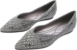 ChaiRong Zhou Women's Pointed Toe Ballet Flats Rhinestones Rivet-Studded Slip-ons Chic Dress Shoes