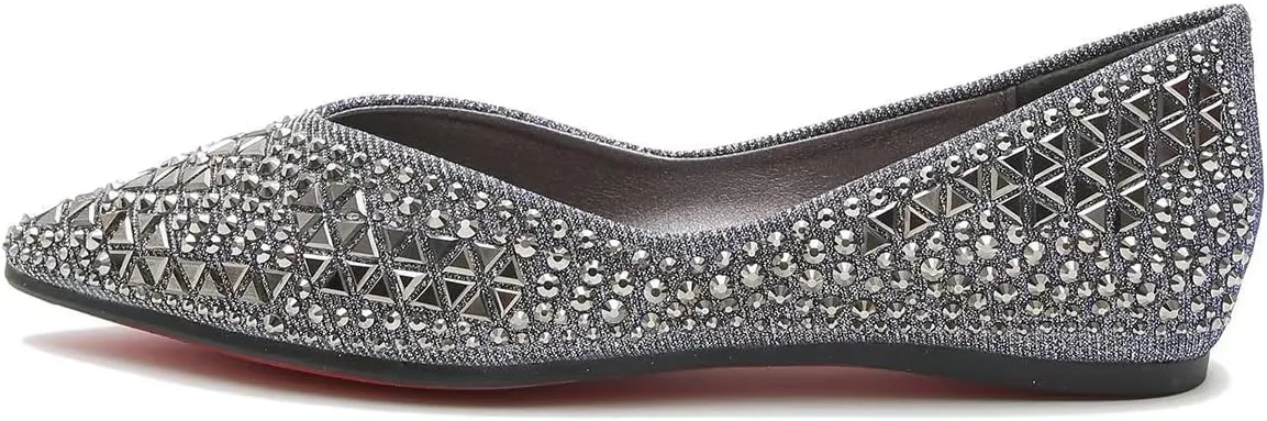 ChaiRong Zhou Women's Pointed Toe Ballet Flats Rhinestones Rivet-Studded Slip-ons Chic Dress Shoes