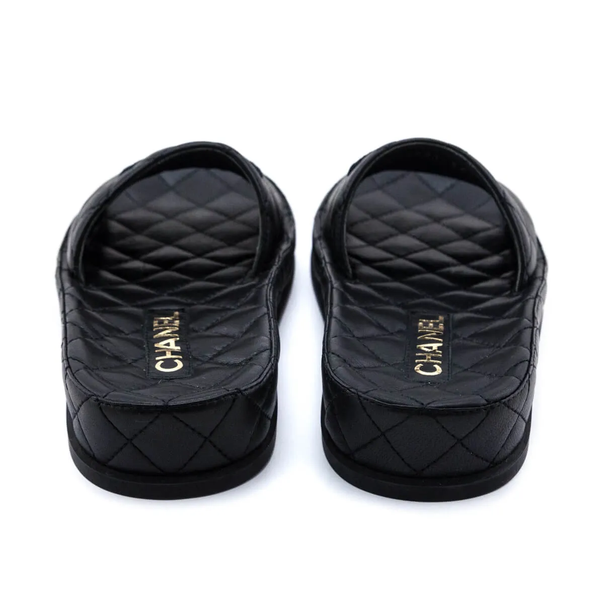 Chanel Black Quilted Lambskin CC Slides Size US 6 | EU 36