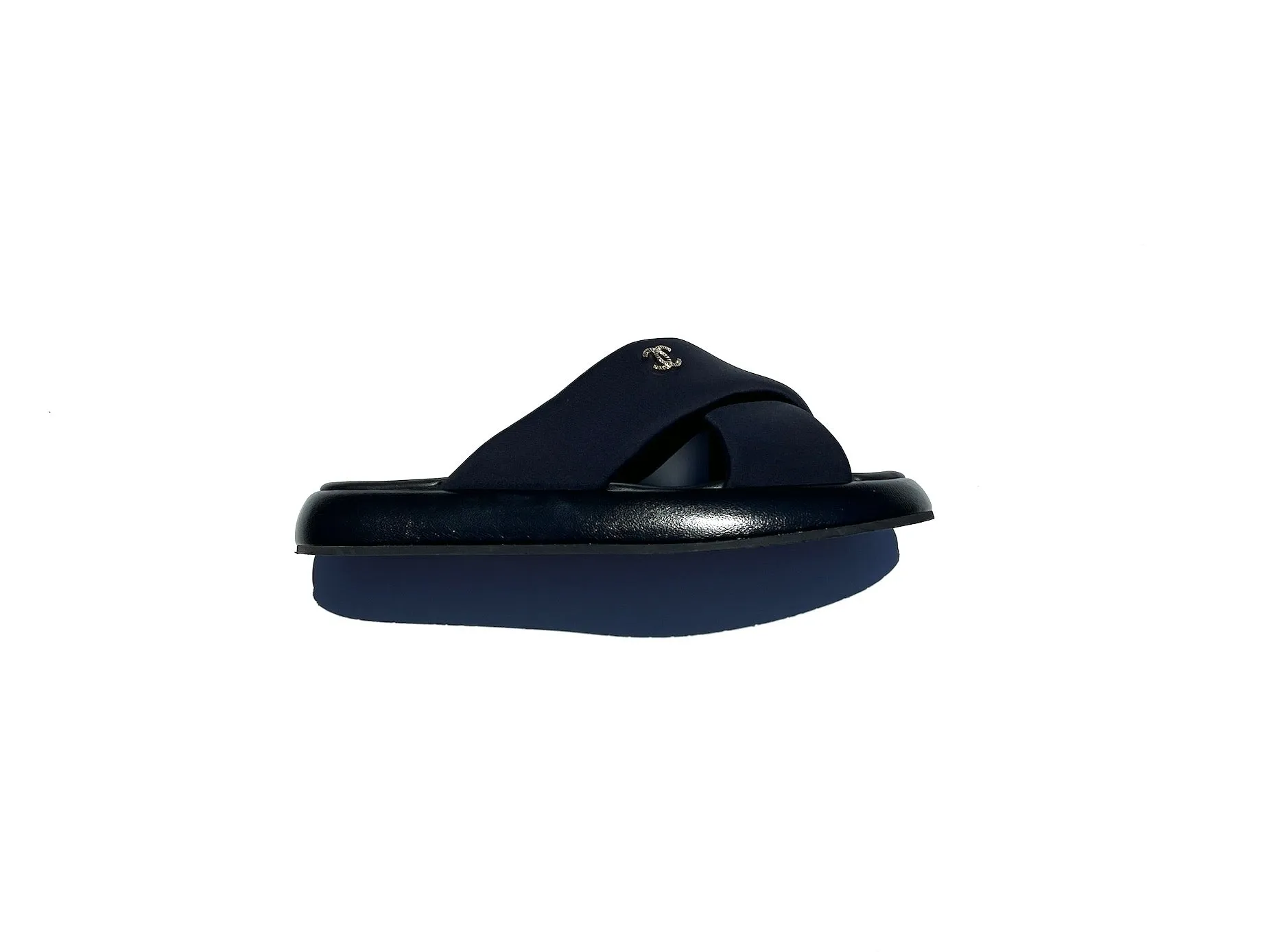CHANEL Puffy 2022 Criss Cross Black Slide Sandals 41 10